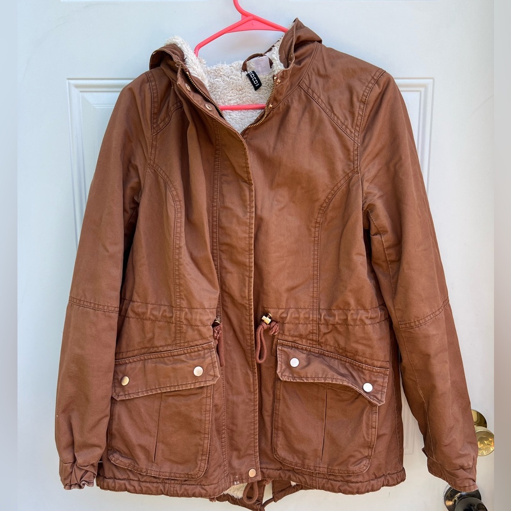 H&M Brown and Cream Fleece-Lined Jacket